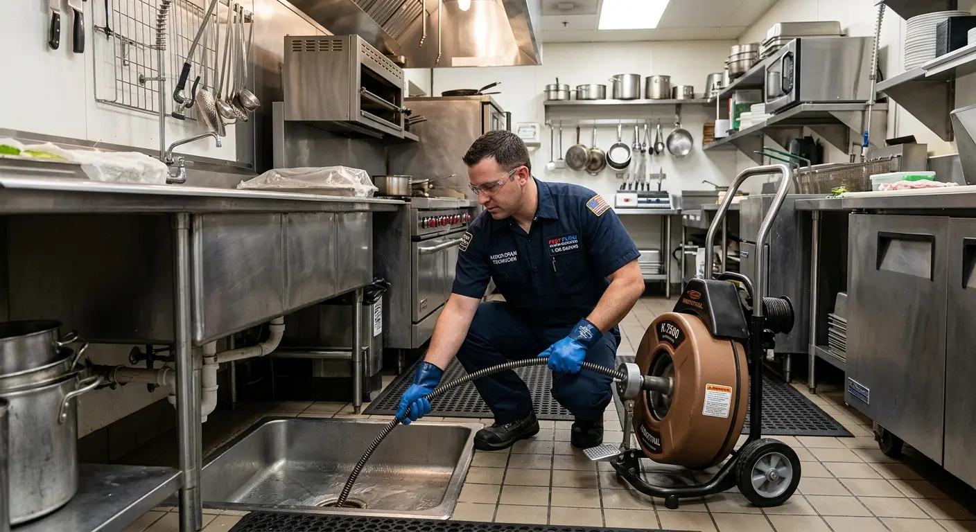 Commercial drain cleaning service in a restaurant kitchen in Largo